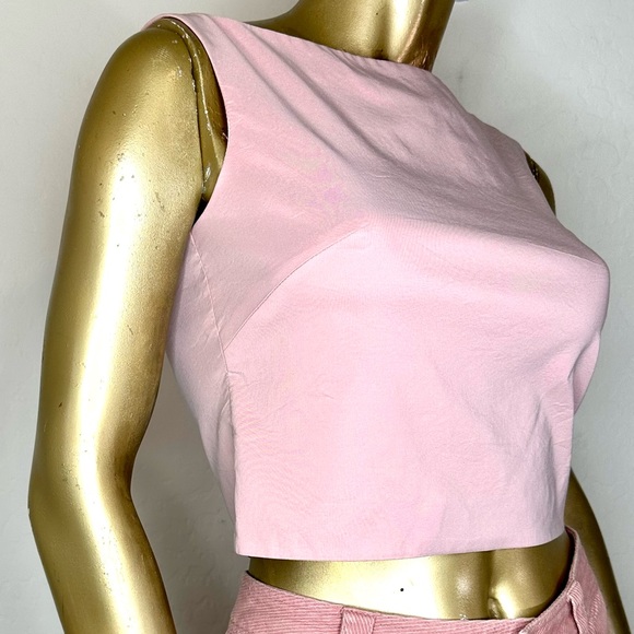 VINTAGE DAVID MEISTER LIGHT PINK HIGH NECK SLEEVELESS CROP TOP-2 - Picture 2 of 7